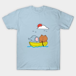 cute elephant and bear on a wooden boat T-Shirt